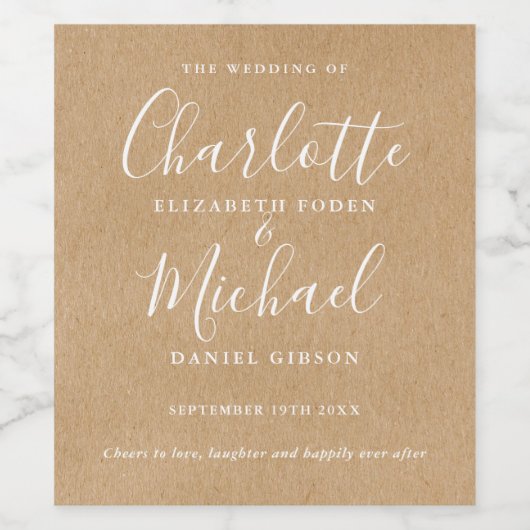 Rustic Kraft Signature Script Wedding Wijn Etiket (Enkel label)
