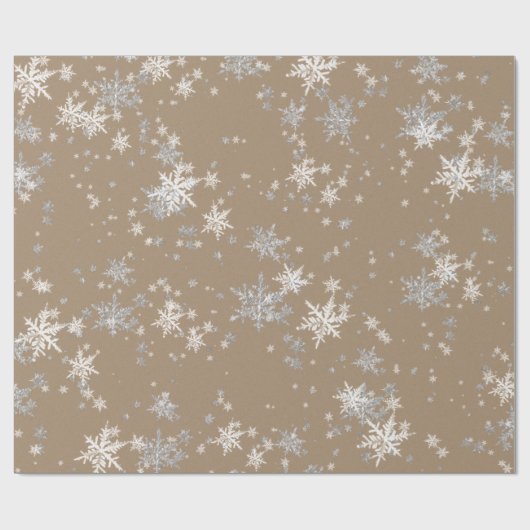 Rustic Kraft Silver & White Snowflakes Cadeaupapier (Vlak)