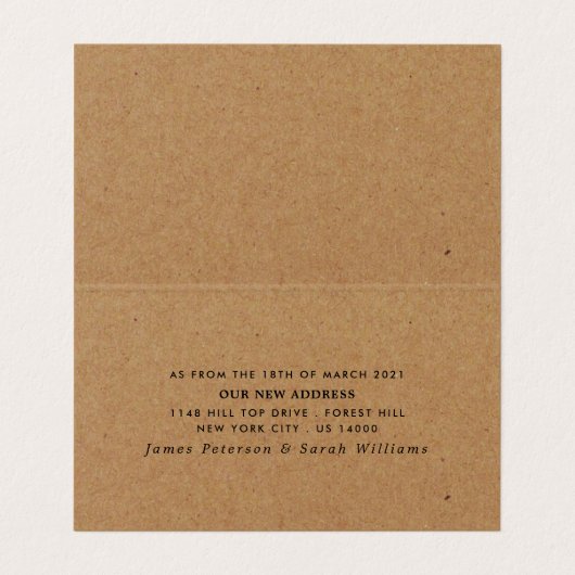 Rustic Kraft Simple Script Change of Address Card Visitekaartjes (Binnenkant ongevouwen)