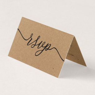 Rustic Kraft Simple Script met Photo RSVP-kaart Visitekaartjes