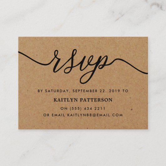 Rustic Kraft Simple Script RSVP Informatiekaartje (Voorkant)