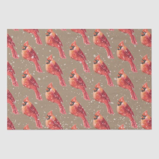 Rustic Kraft Snowy Kerstrode kardinaal vogel Tissuepapier (Voorkant)
