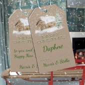 Rustic Kraft Snowy Log Cabin Winter Scene Cadeaulabel
