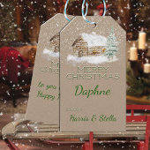 Rustic Kraft Snowy Log Cabin Winter Scene Cadeaulabel