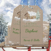 Rustic Kraft Snowy Log Cabin Winter Scene Cadeaulabel