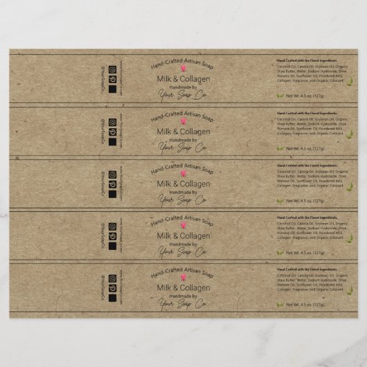 Rustic Kraft Soap Bands Labels 🧼 (Blad van 5) (Voorkant)