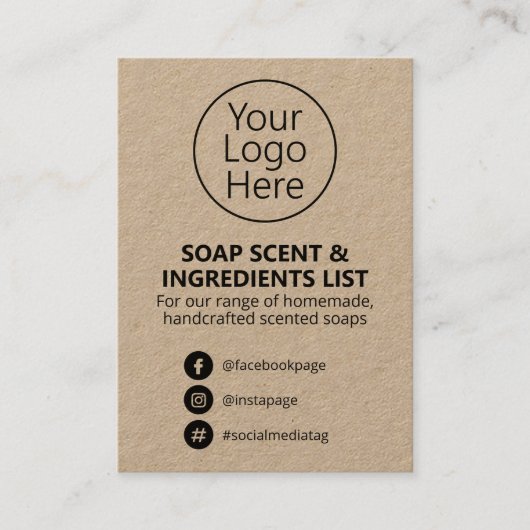 Rustic Kraft Soap Scent Ingredients List Logo Visitekaartje (Voorkant)
