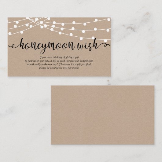 Rustic kraft string light, Wedding Honeymoon Wish Informatiekaartje (Voorkant / Achterkant)