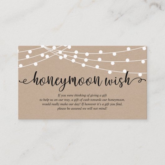 Rustic kraft string light, Wedding Honeymoon Wish Informatiekaartje (Voorkant)