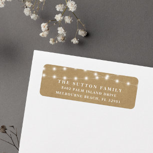 Rustic Kraft String Lights Return Address Etiket