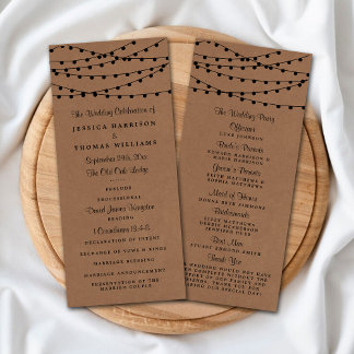 Rustic Kraft String Lights Trouwprogramma Reclamekaart