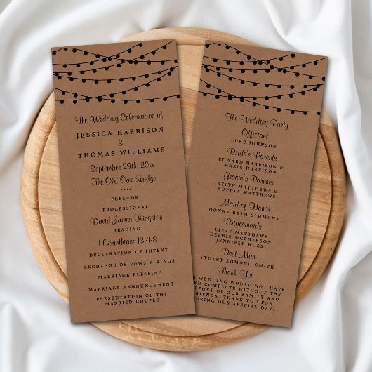 Rustic Kraft String Lights Trouwprogramma Reclamekaart