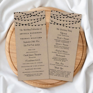 Rustic Kraft String Lights Trouwprogramma Reclamekaart
