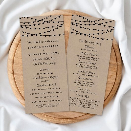 Rustic Kraft String Lights Trouwprogramma Reclamekaart