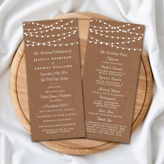Rustic Kraft String programme de mariage