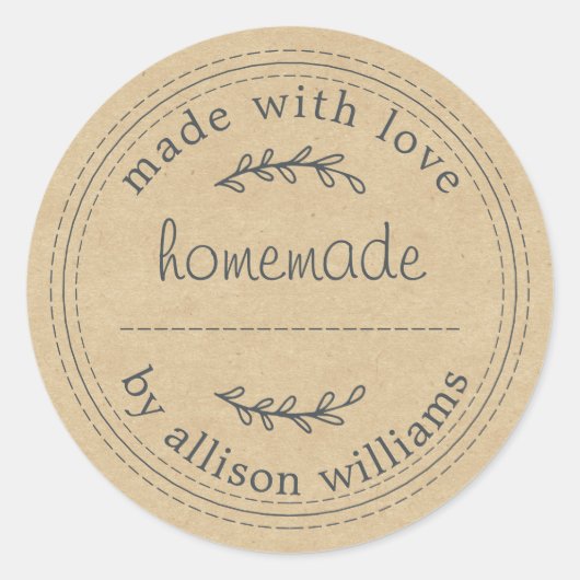 Rustic Kraft Thuisgemaakt Ronde Sticker (Voorkant)