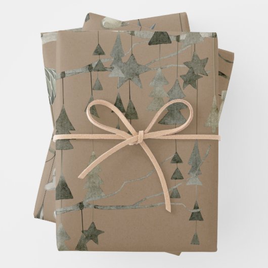Rustic Kraft Tree Branch kerstversieringen Inpakpapier Vel (In situ)