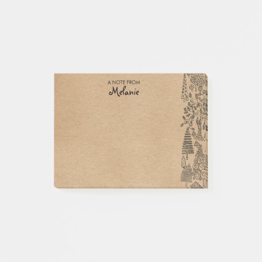 Rustic Kraft Trees Illustratie Gepersonaliseerd Post-it® Notes (Voorkant)
