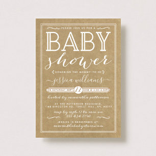 Rustic Kraft Trendy Typography Baby shower Kaart