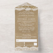 Rustic Kraft & Twine Bow Wedding All In One Uitnodiging (Binnen)