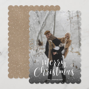 Rustic Kraft Typography Sneeuwfoto Vrolijk Kerstfe Feestdagenkaart
