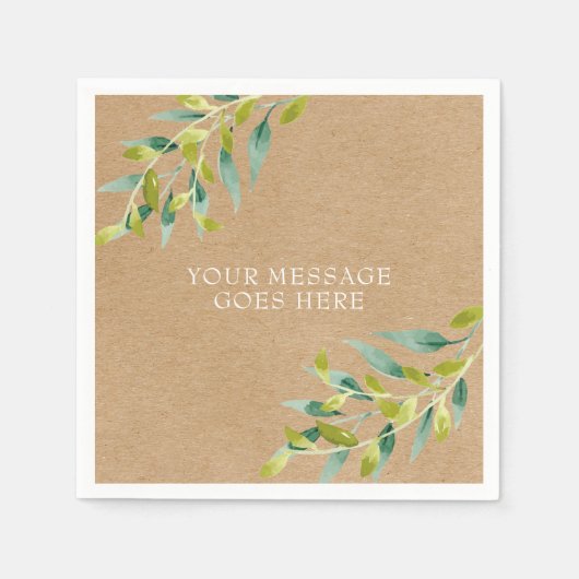 Rustic Kraft Verse Groene Gebladerte Servet (Voorkant)