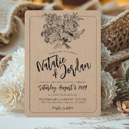 Rustic Kraft Vintage Floral Boho Botanical Wedding Kaart
