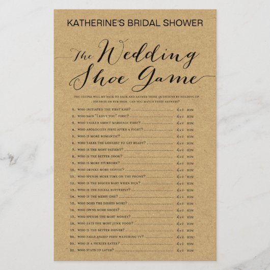 Rustic Kraft Vrijgezellenfeest Game PRINED (Voorkant)