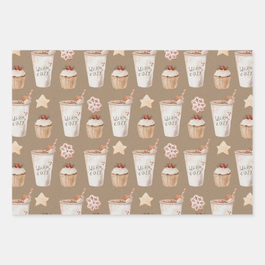 Rustic Kraft Warm Cozy Hot Cocoa Cupcakes Cookies Inpakpapier Vel (Voorkant)