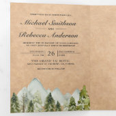 Rustic Kraft Waterverf Mountain Pine Tree Wedding Drieluik Uitnodiging (Binnenzijde eerst)