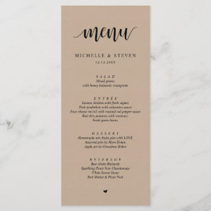 Rustic Kraft Wedding Elopement Menu