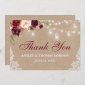 Rustic Kraft Wedding Floral Jar Lights Bedankkaart (Voorkant / Achterkant)