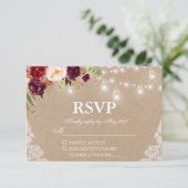 Rustic Kraft Wedding Lights Jars Lace Floral RSVP (Staand voorkant)