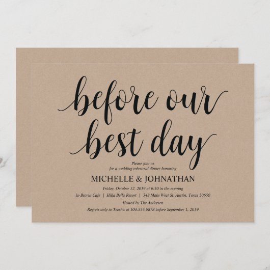 Rustic Kraft Wedding Repetitie Diner Uitnodigt Kaart (Voorkant / Achterkant)