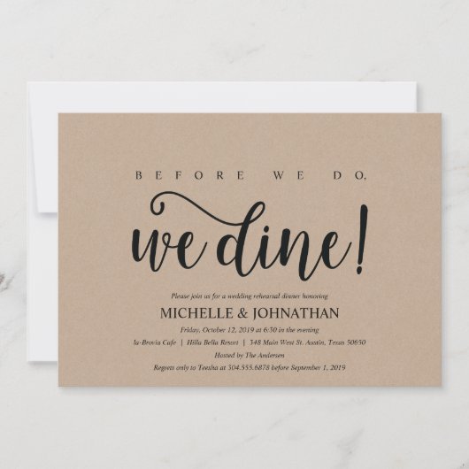 Rustic Kraft Wedding Repetitie Diner Uitnodigt Kaart (Voorkant)