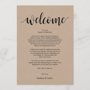 Rustic Kraft Wedding Welcome and Itinerary Card Programma