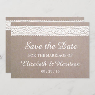 Rustic Kraft & White Lace Save the Date