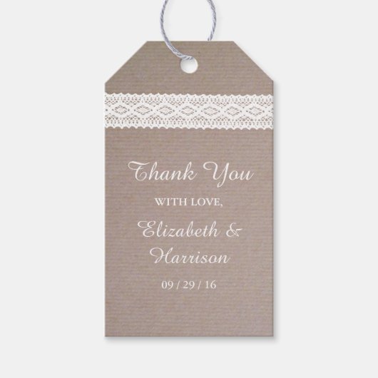 Rustic Kraft &  White Lace Wedding Cadeaulabel (Voorkant)