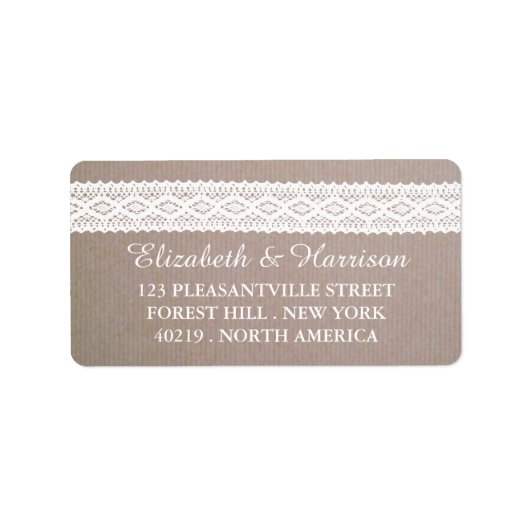 Rustic Kraft &  White Lace Wedding Etiket (Voorkant)