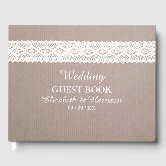 Rustic Kraft &  White Lace Wedding Gastenboek (Voorkant)