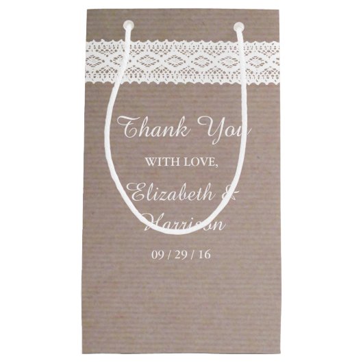 Rustic Kraft &  White Lace Wedding Klein Cadeauzakje (Voorkant)