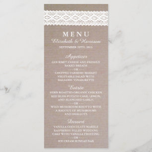 Rustic Kraft & White Lace Wedding Menu