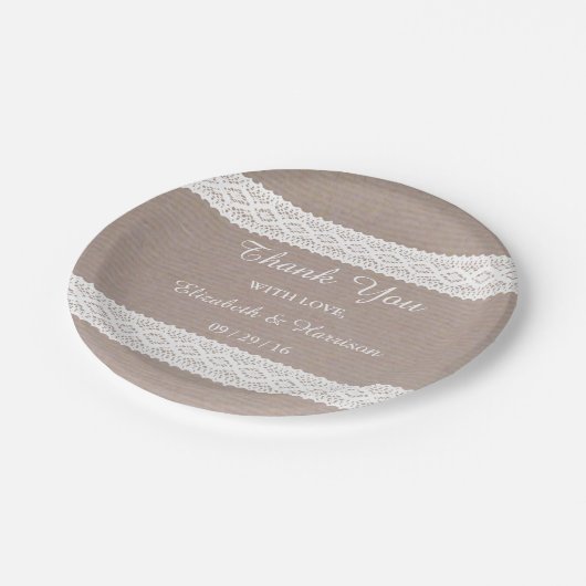 Rustic Kraft & White Lace Wedding Papieren Bordje (Gekanteld)