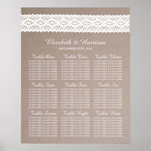 Rustic Kraft &  White Lace Wedding Poster (Voorkant)