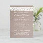 Rustic Kraft, White Lace Wedding Rehearsal Dinner Kaart (Staand voorkant)