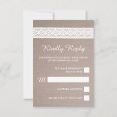 Rustic Kraft &  White Lace Wedding RSVP Kaartje (Voorkant)