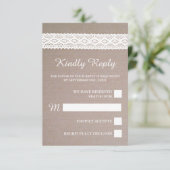 Rustic Kraft &  White Lace Wedding RSVP Kaartje (Staand voorkant)