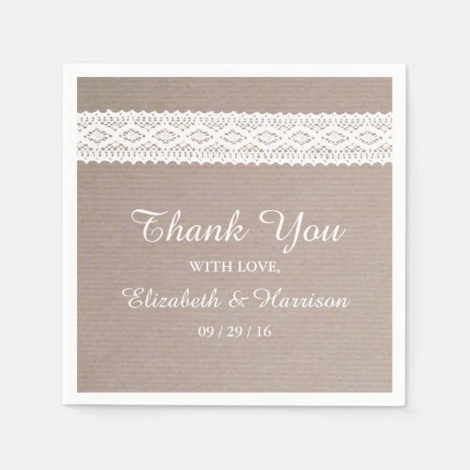 Rustic Kraft &  White Lace Wedding Servet (Voorkant)