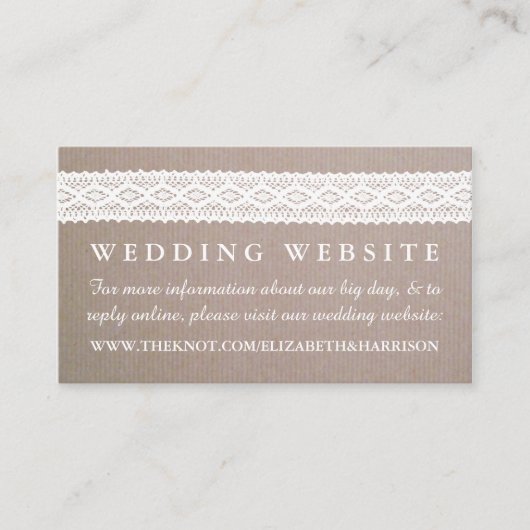 Rustic Kraft &  White Lace Wedding Website Informatiekaartje (Voorkant)