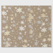 Rustic Kraft White Silver Gold Snowflakes Cadeaupapier (Vlak)